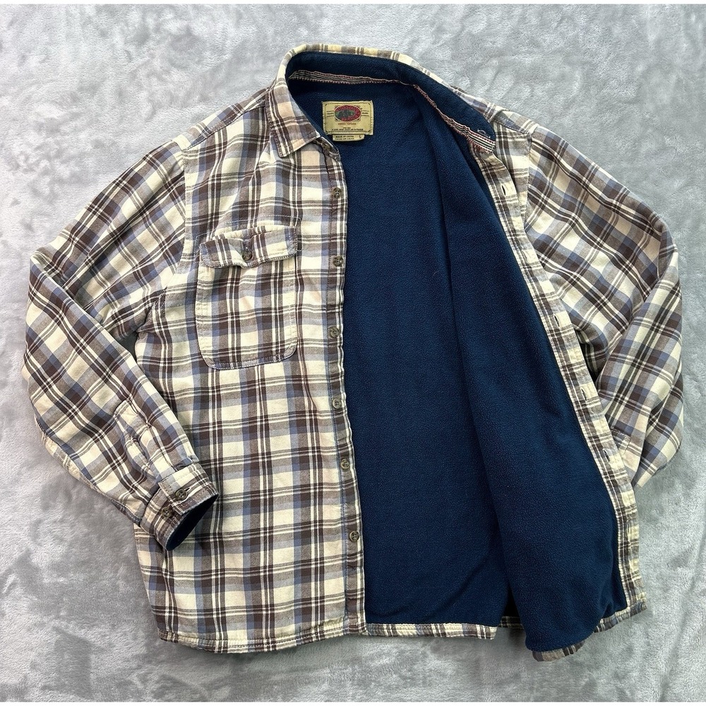 Boston Traders Shacket Men Large Brown Plaid Fleece Shirt Jacket Sherpa Lined